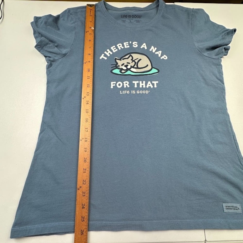Life Is Good Shirt Womens Large Blue Crusher Tee Short Sleeve Cat Kitten Nap - Picture 11 of 12